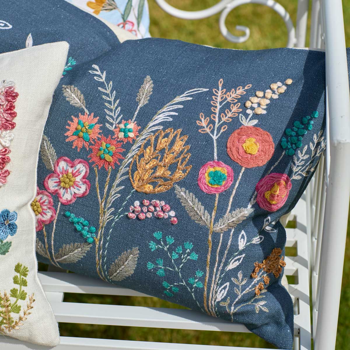 Embroidered Midnight Garden Cushion