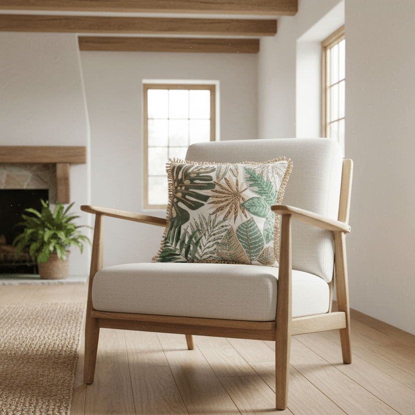 Embroidered Tropical Leaves Cushion