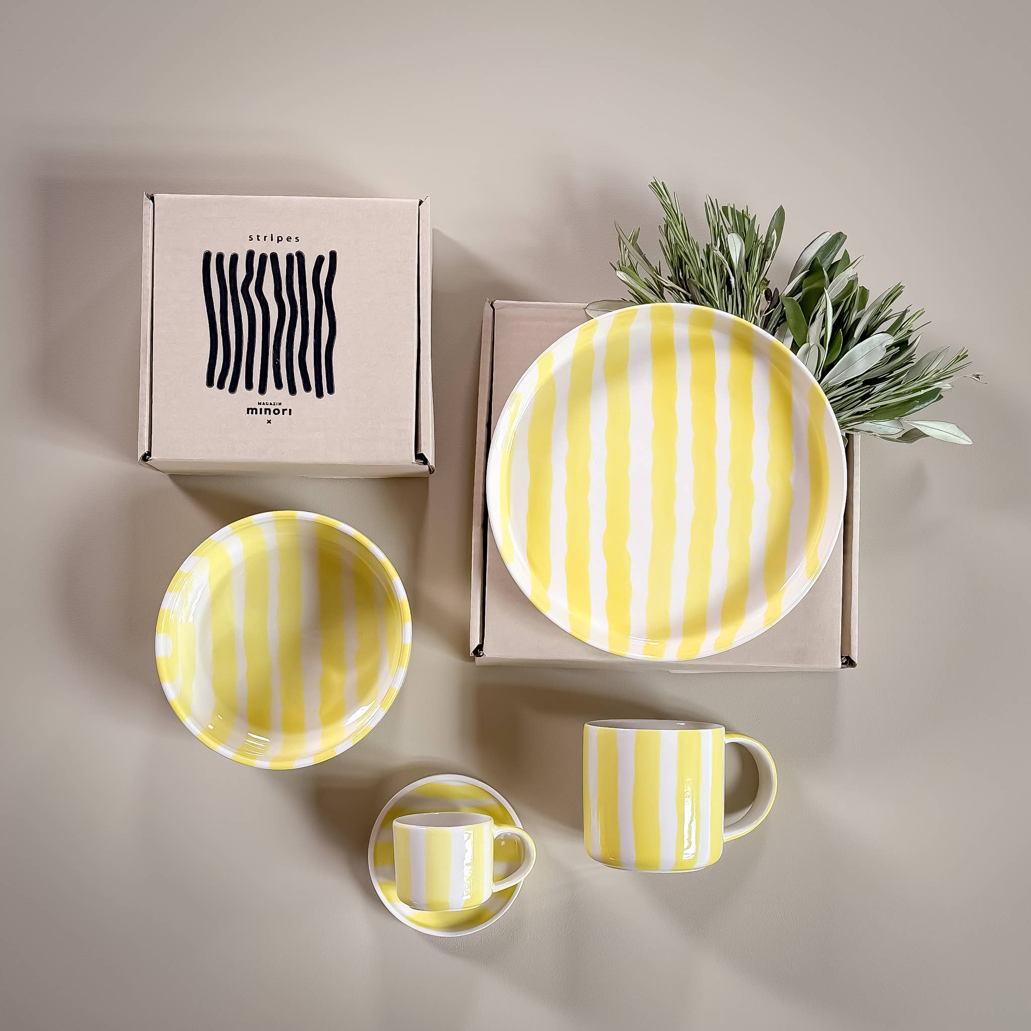 Espresso Striped Cups, Beach Yellow
