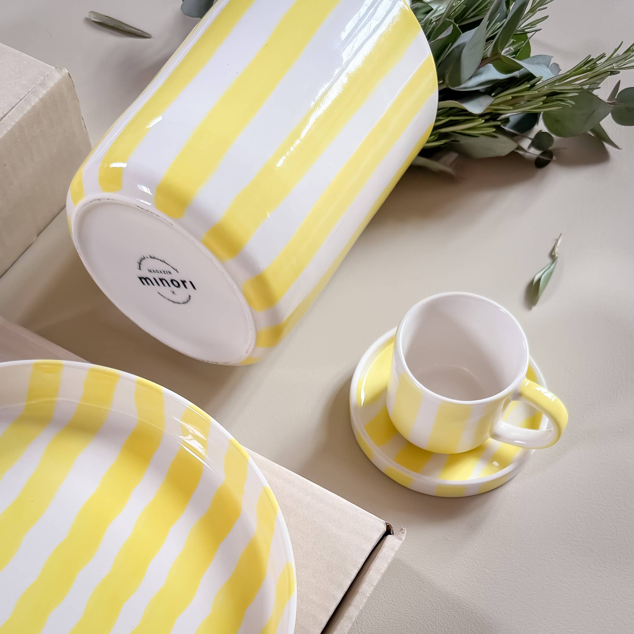 Espresso Striped Cups, Beach Yellow