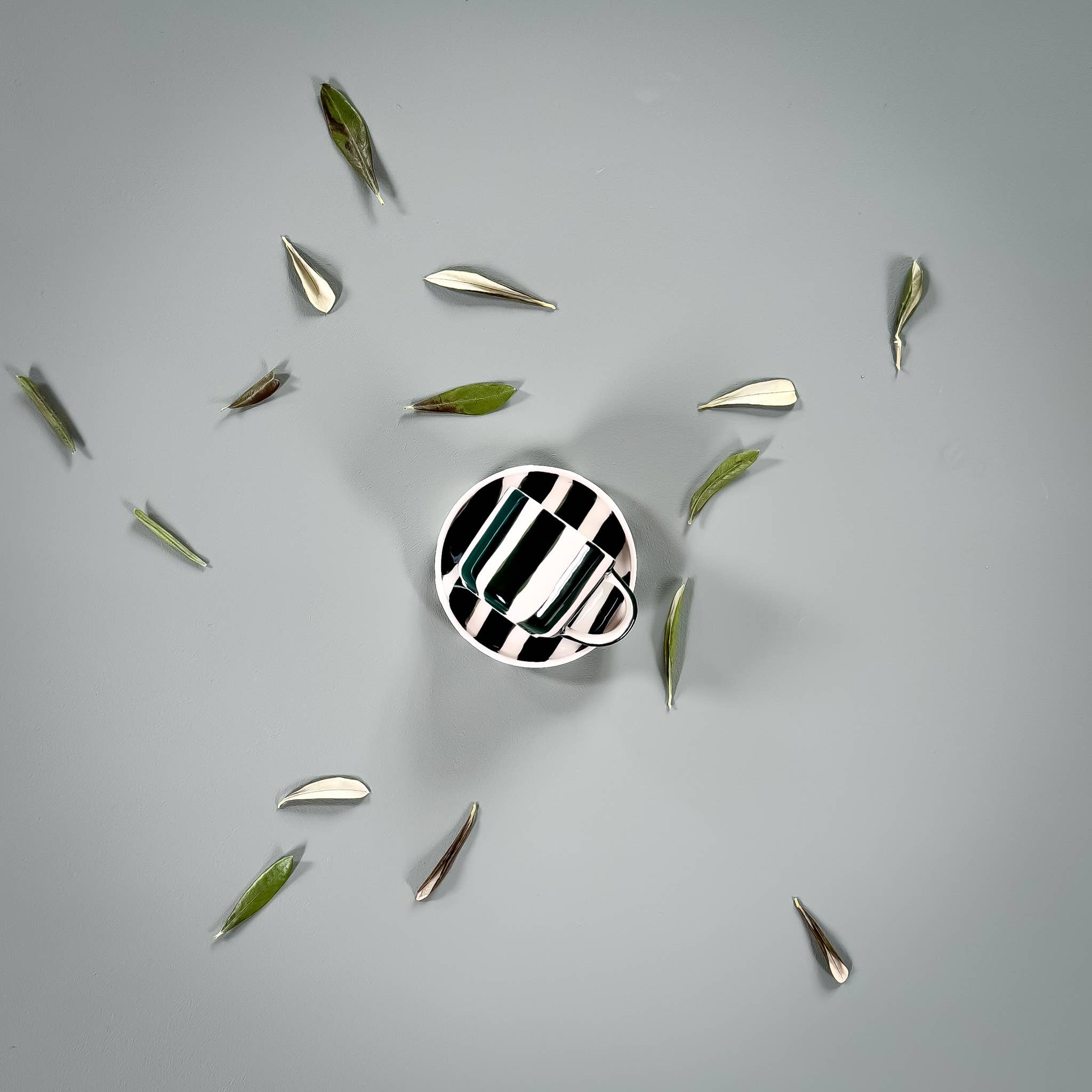 Espresso Striped Cups, Gentle Green