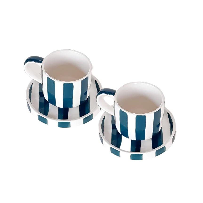 Espresso Striped Cups, Gentle Green