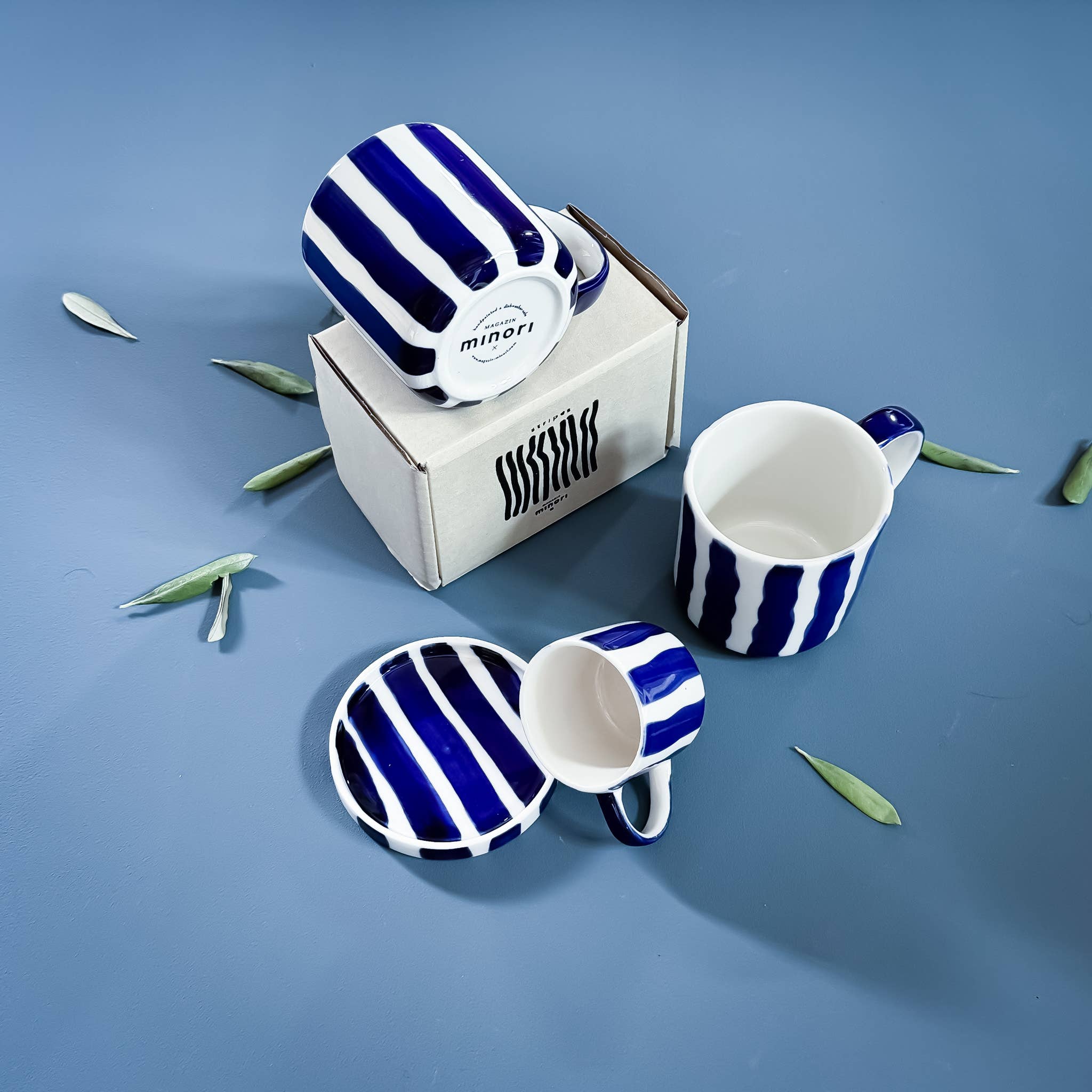 Espresso Striped Cups, Mare Blue