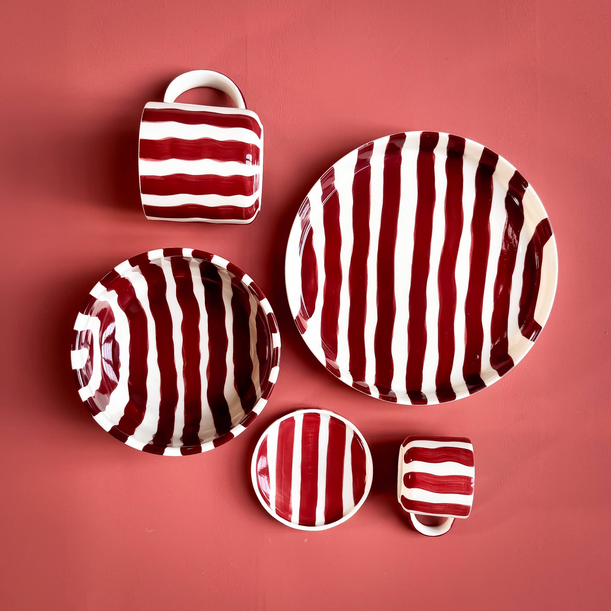 Espresso Striped Cups, Tramonto Red