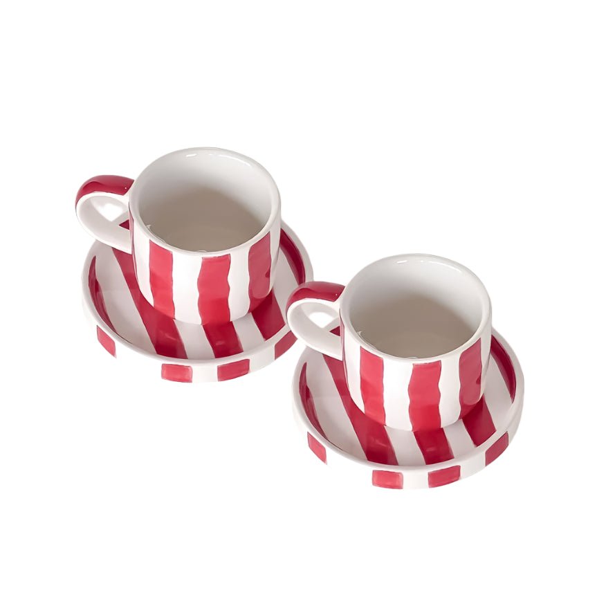 Espresso Striped Cups, Tramonto Red