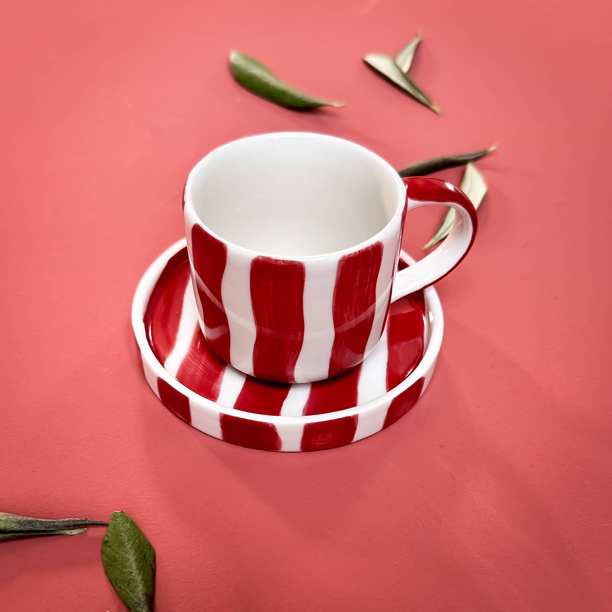 Espresso Striped Cups, Tramonto Red