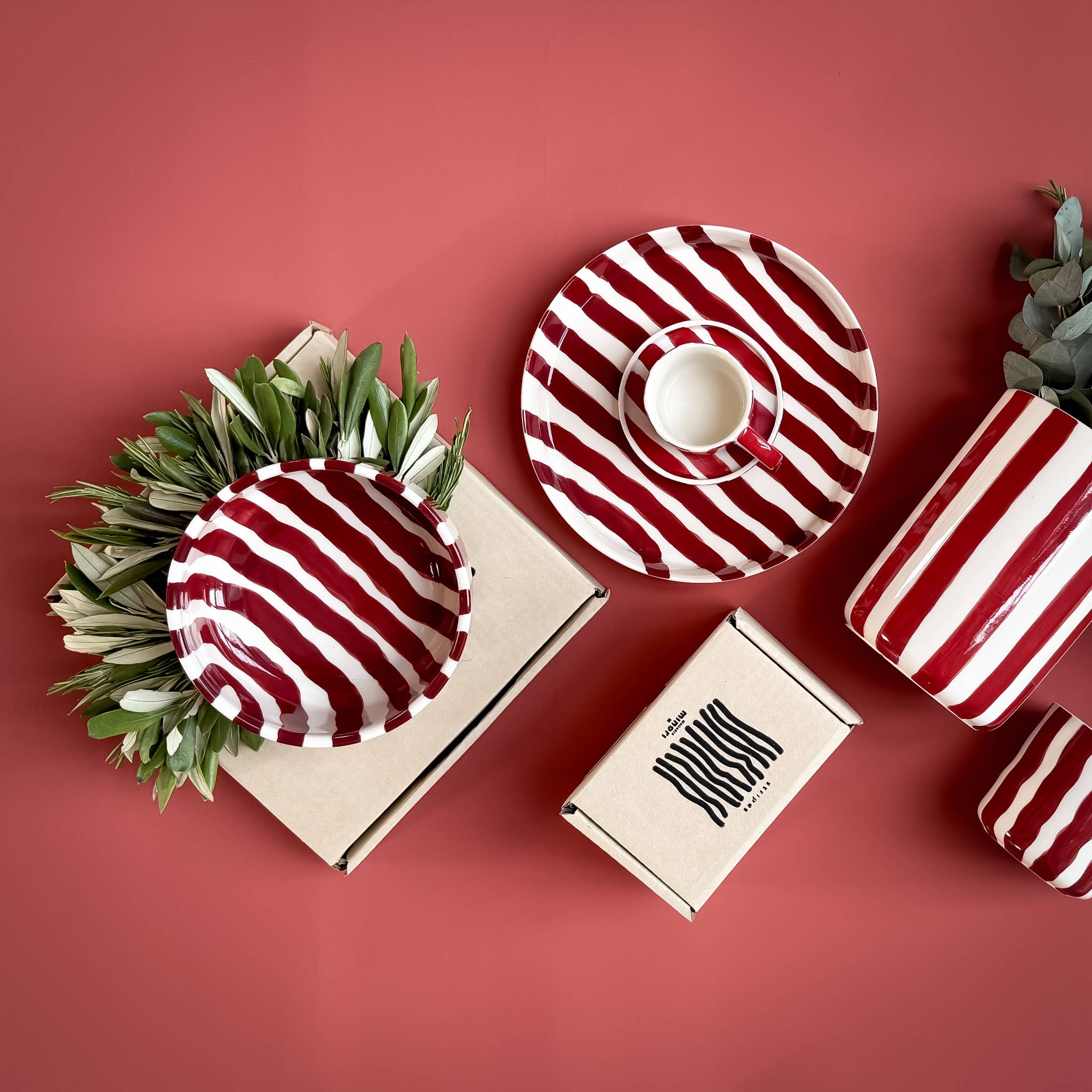 Espresso Striped Cups, Tramonto Red