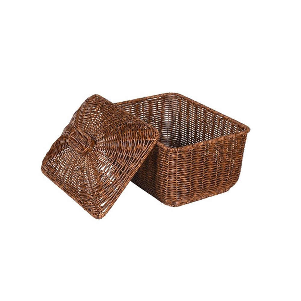 Faux Rattan Lidded Basket