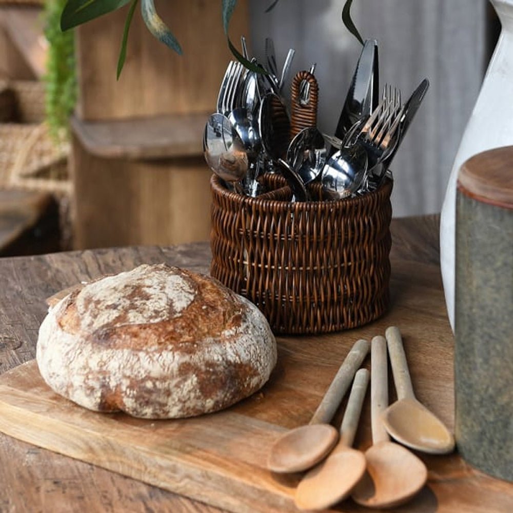 Faux Rattan Utensil Holder