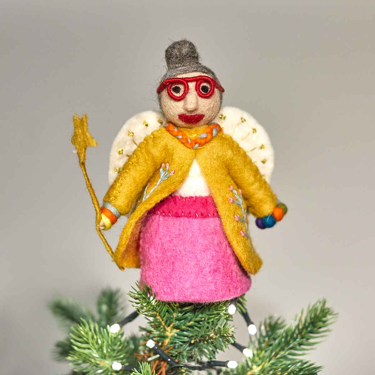 Felt Funky Fairy Godmother Tree Topper, Yellow