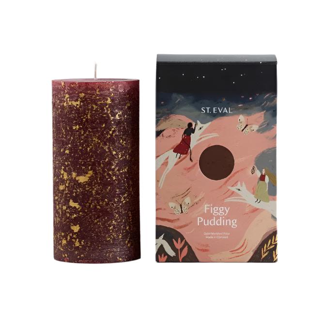 Figgy Pudding Marbled Pillar Candle