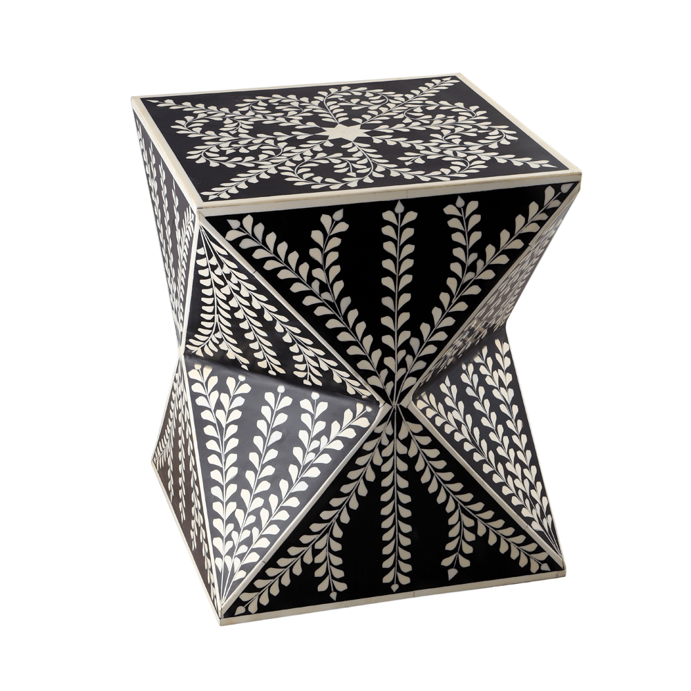 Floral Inlay Drum Table