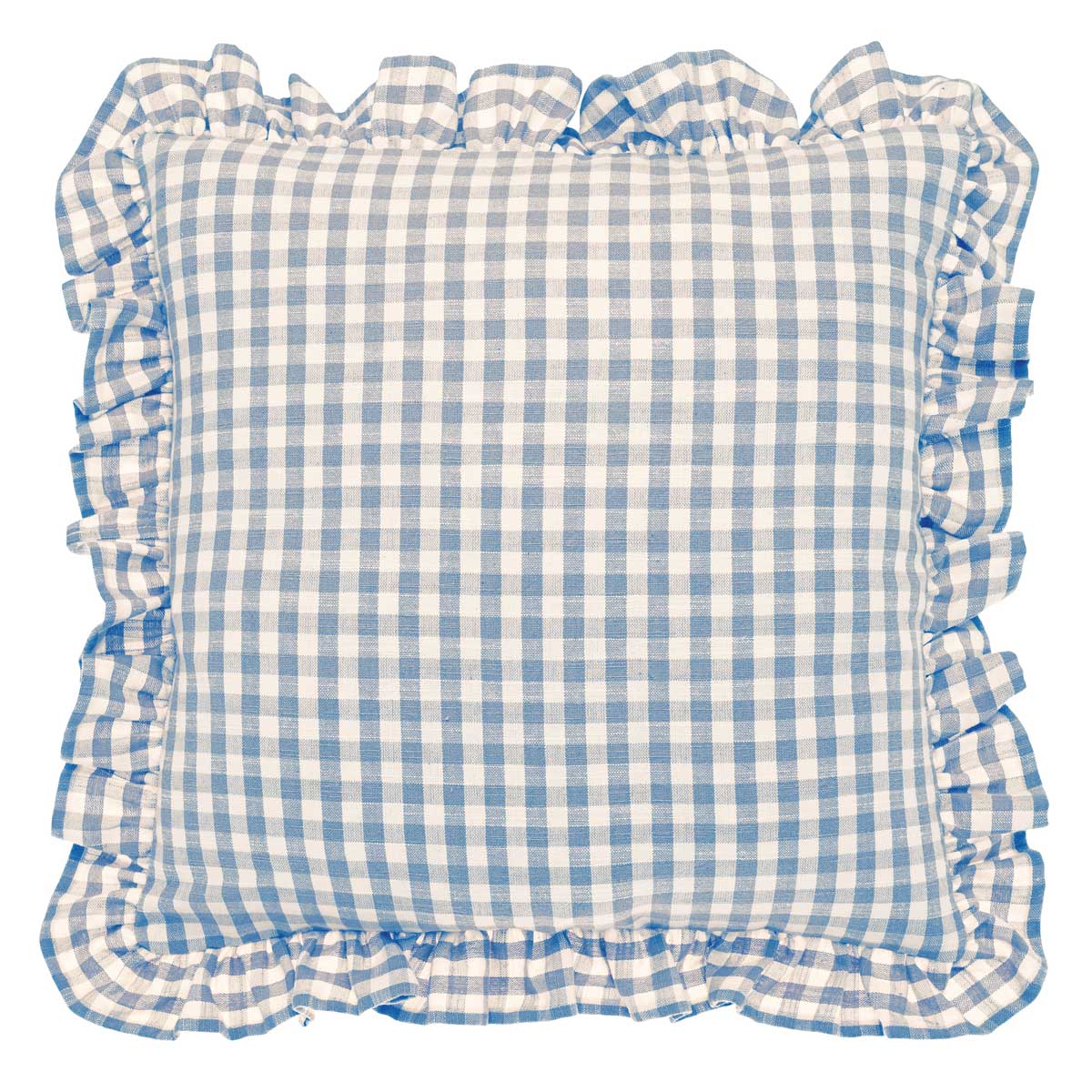 Gingham Linen Square Ruffle Cushion, Blue