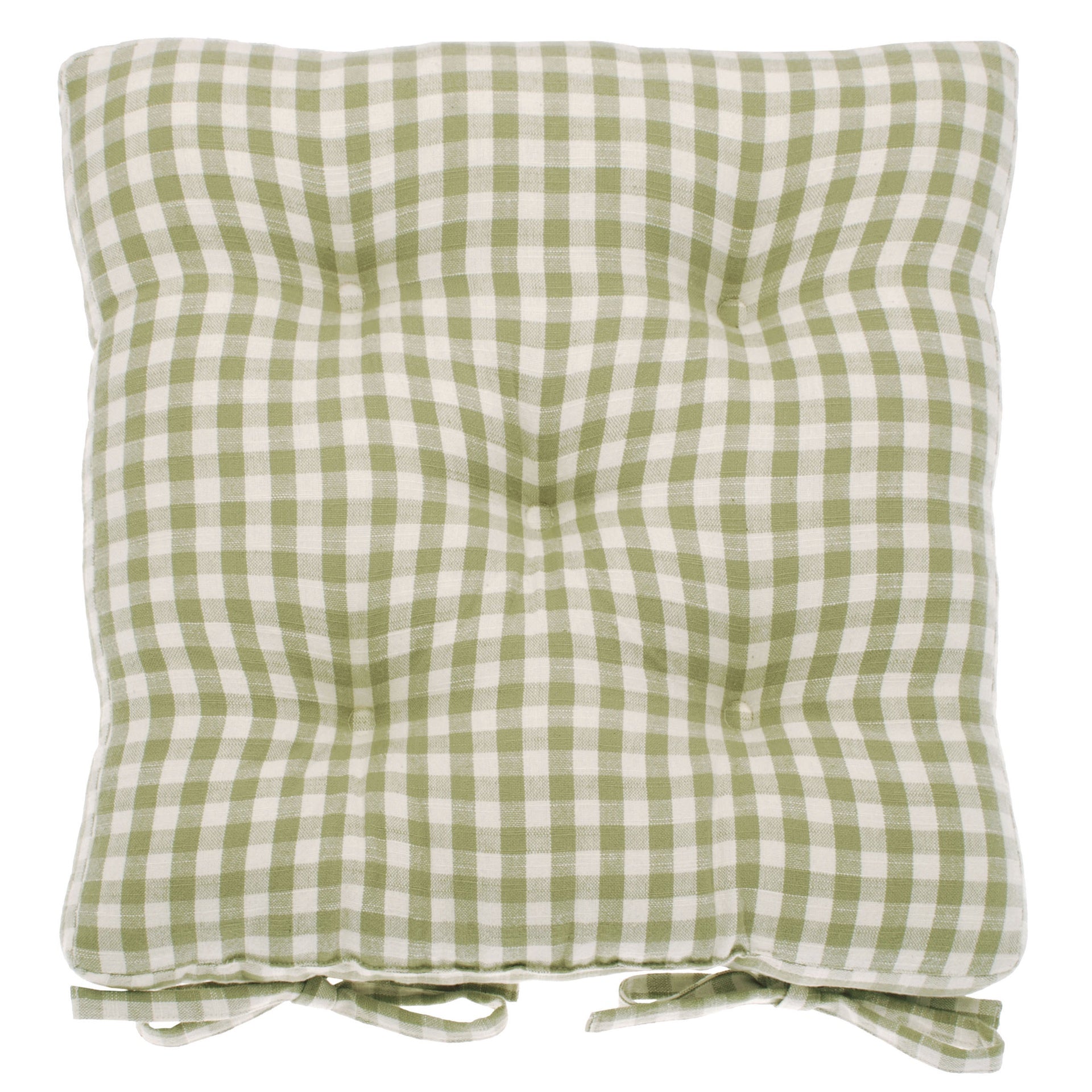Gingham Seat Pad with Ties, Pale Olive