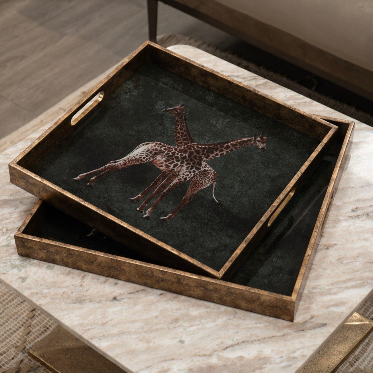 Giraffe Decorative Set of 2 Nesting Trays