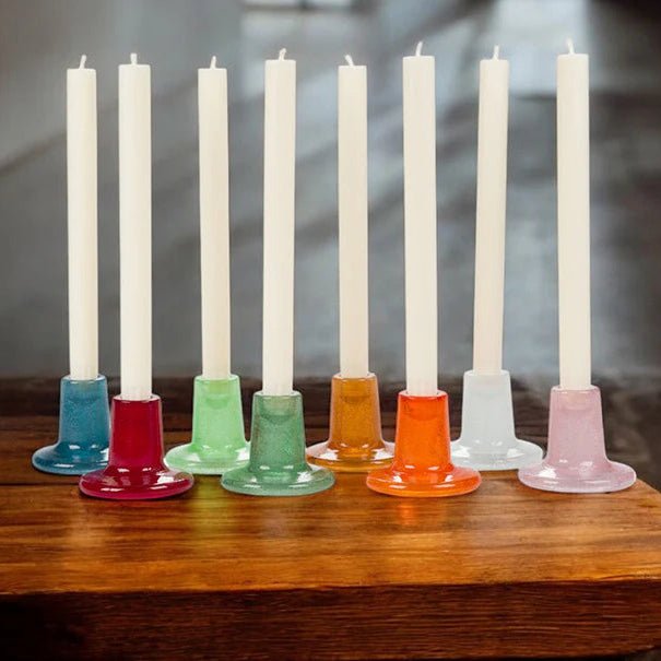 Glass Candleholder Pearl White,Old Rose,Malachite Green,Mineral Blue