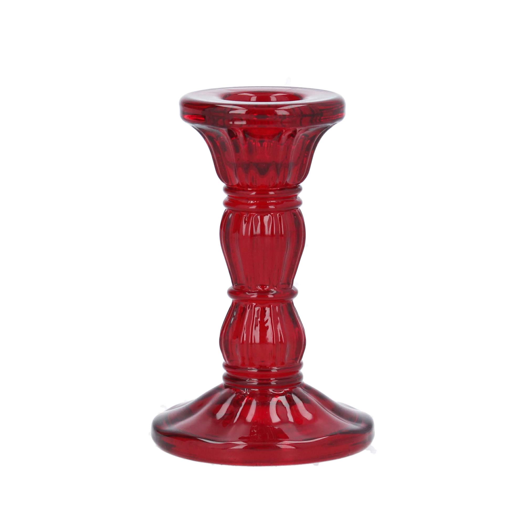 Glass Candlestick 10cm, Red