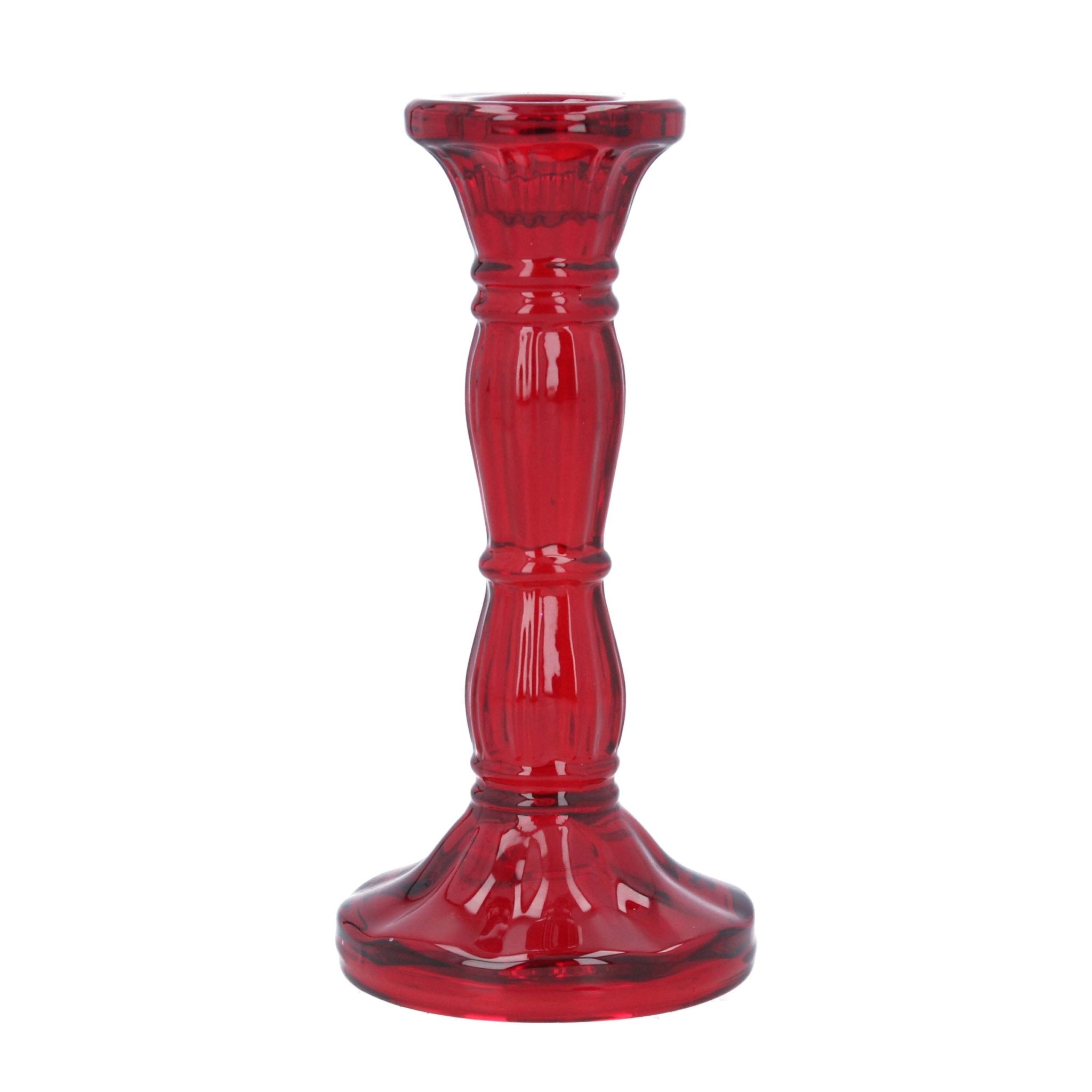 Glass Candlestick 16cm, Red