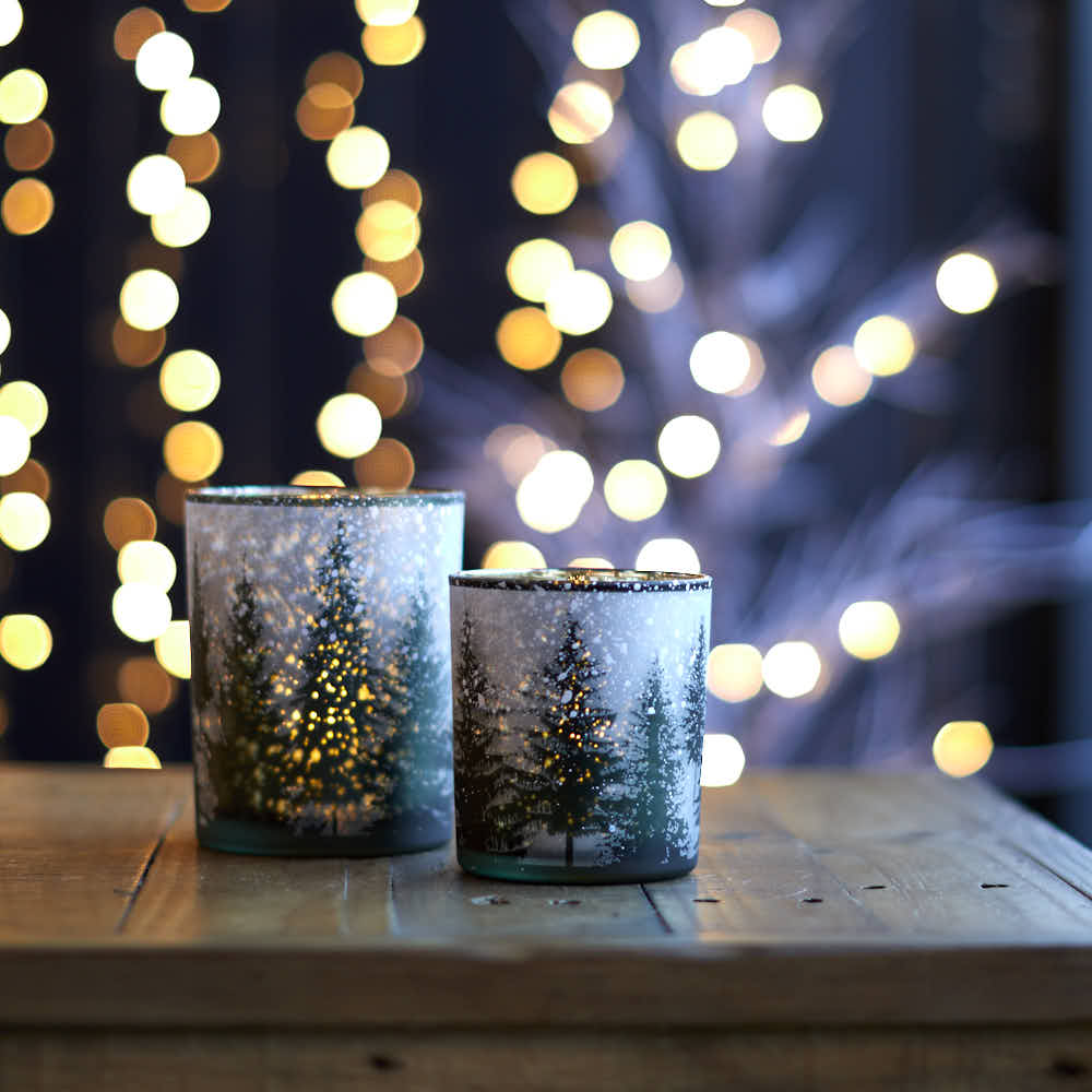 Glass Snowy Forest Tealight Holder, Small - Angela Reed -