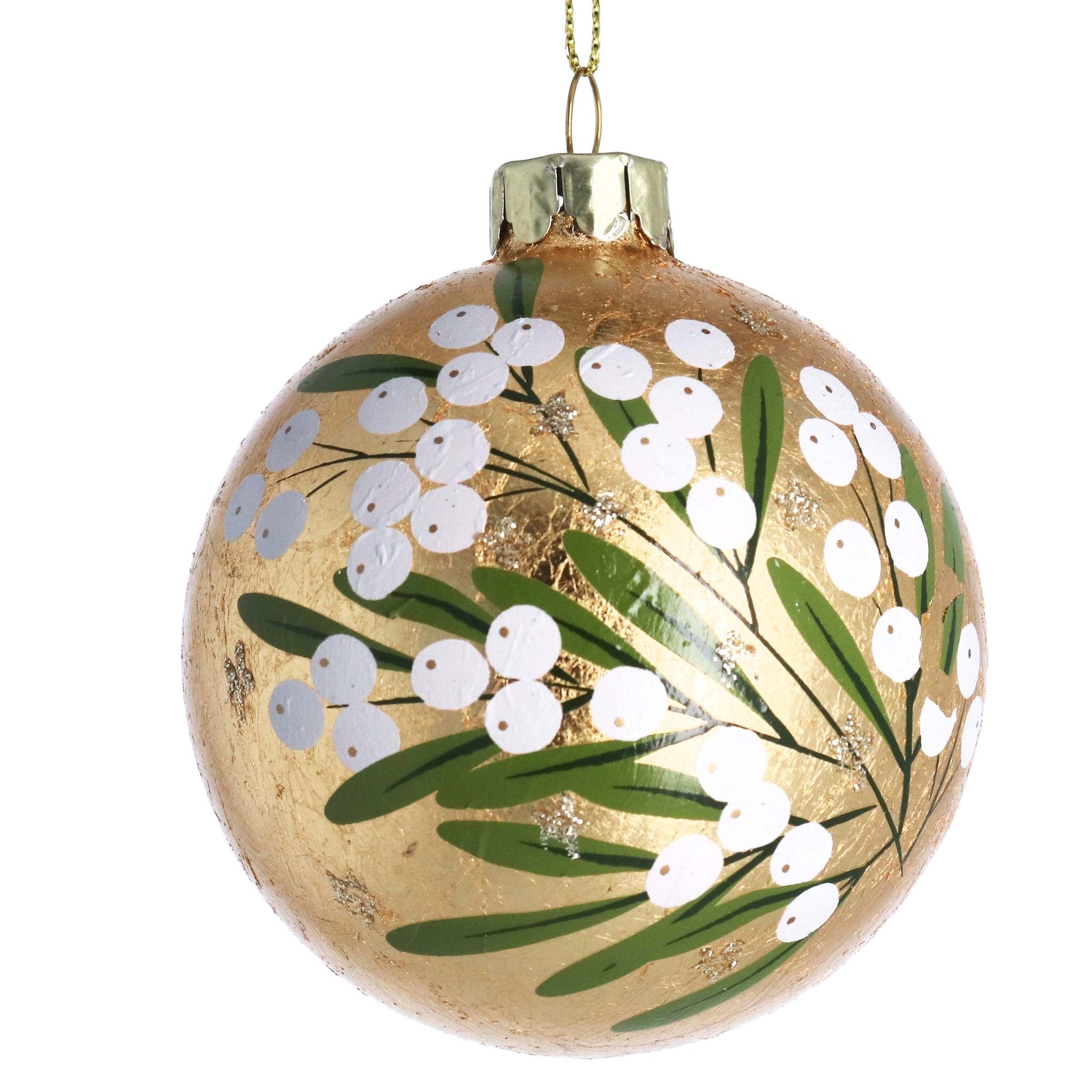 Gold Leaf Bauble with Mistletoe