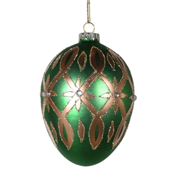 Green and Gold Glass Egg Bauble