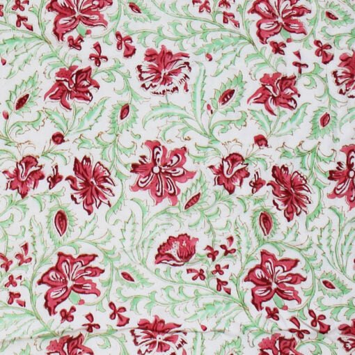 Green and White Floral Print Cotton Bedspread - Angela Reed -