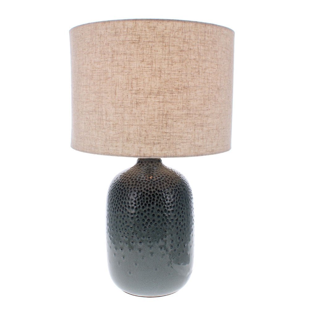 Green Base Table Lamp with Linen Shade