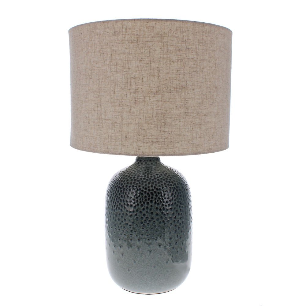 Green Base Table Lamp with Linen Shade