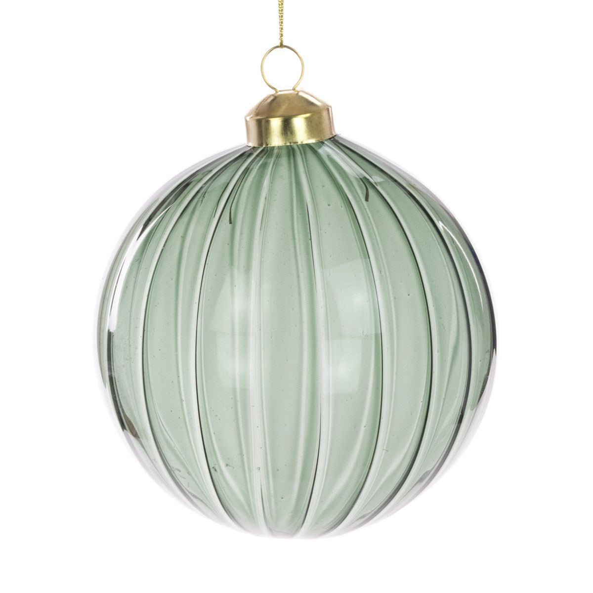 Green Glass Ribbed Bauble, Large