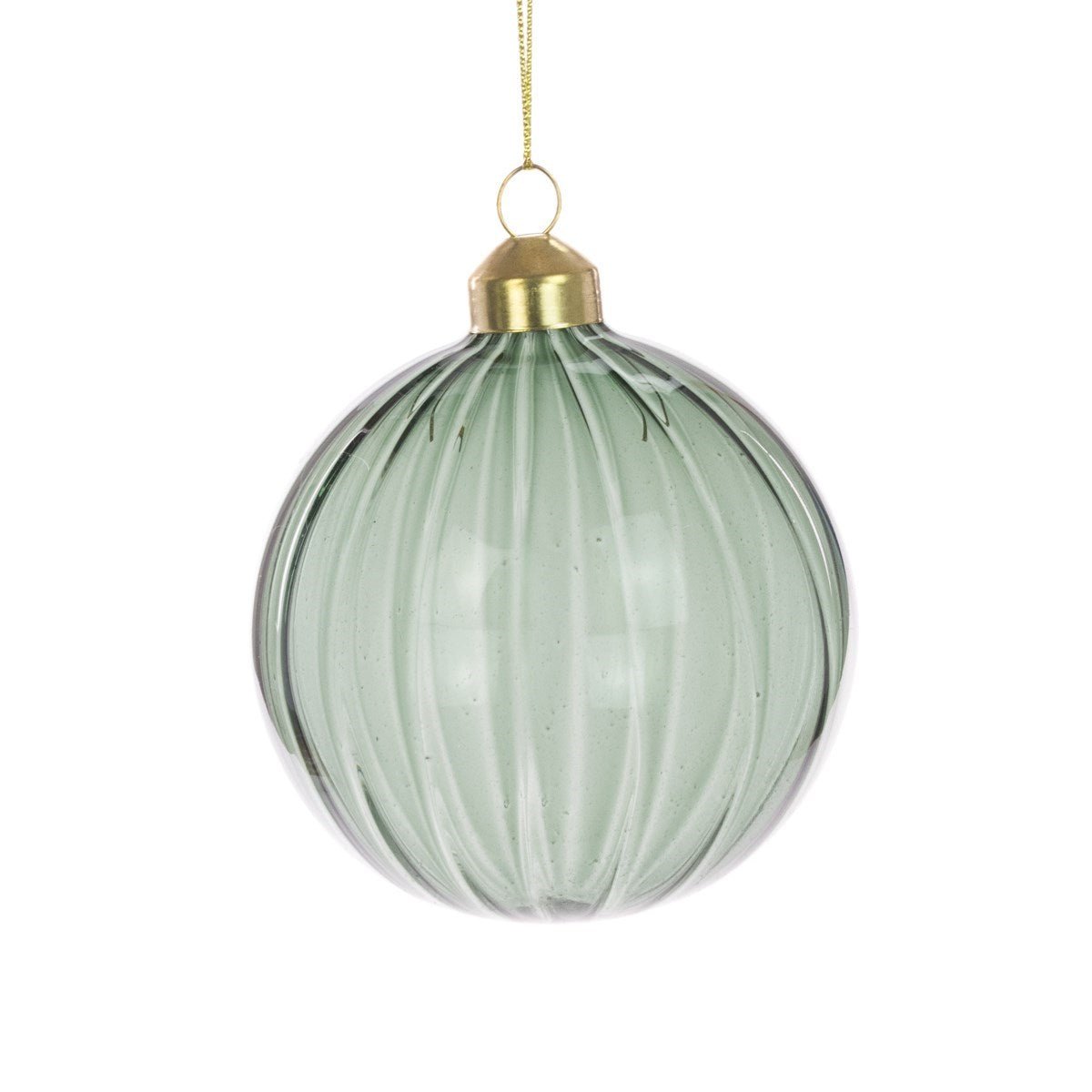 Green Glass Ribbed Bauble, Small
