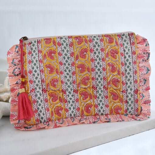 Green, Lemon and Pink Mixed Fabric Quilted Make Up Bag - Angela Reed -
