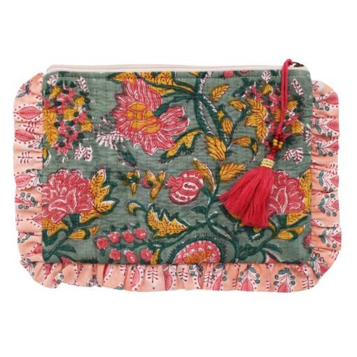 Green, Lemon and Pink Mixed Fabric Quilted Make Up Bag - Angela Reed -