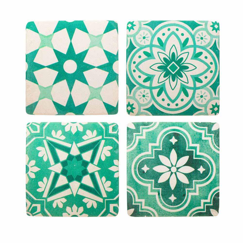 Green Mosaic Tile Coasters, Set of 4
