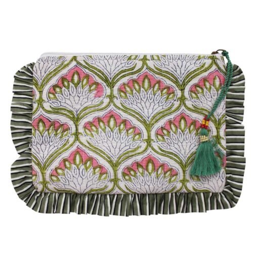 Green Ogee and Pink Mixed Fabric Quilted Make Up Bag - Angela Reed -