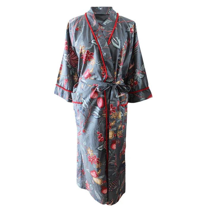 Grey Fruit Print Dressing Gown