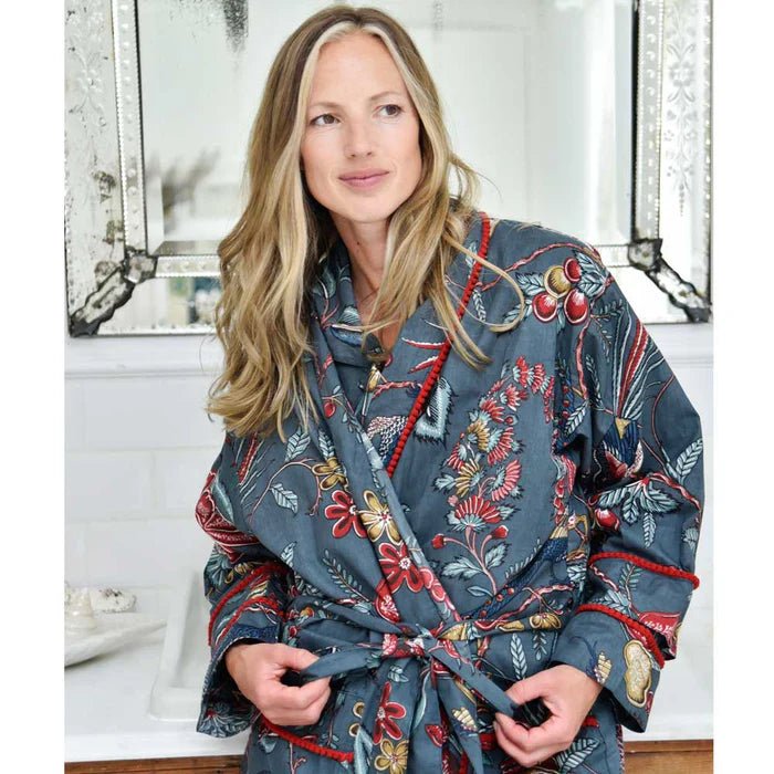 Grey Fruit Print Dressing Gown