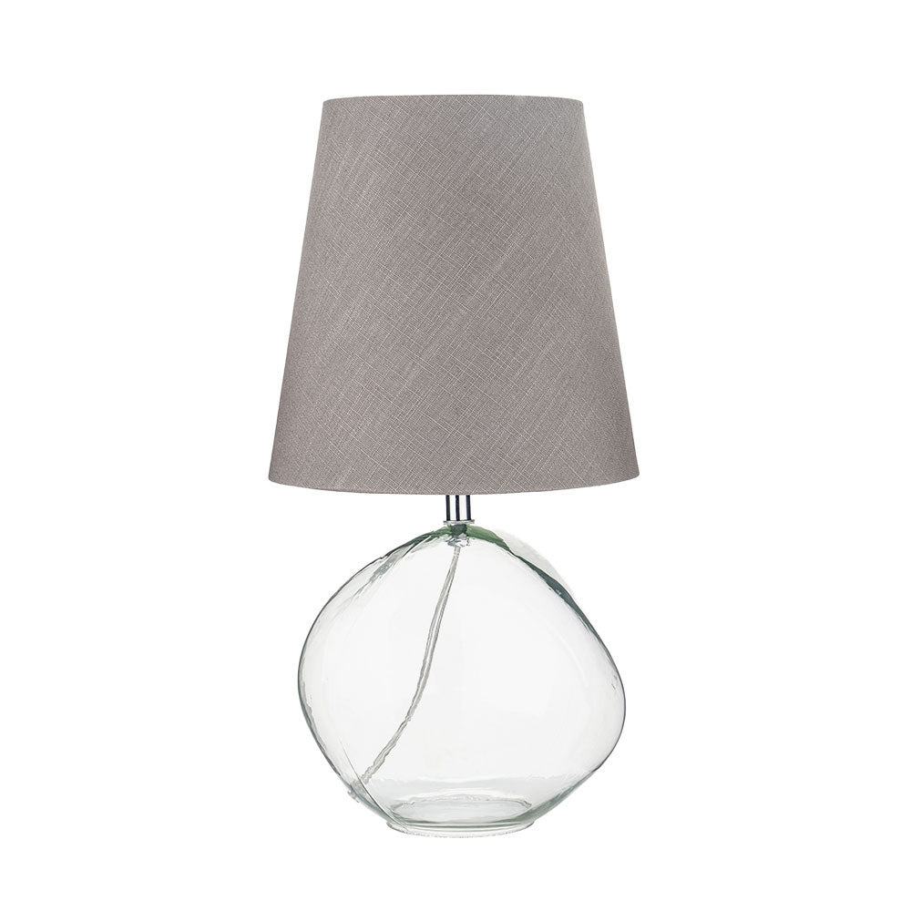 Hallie Clear Glass Table Lamp with Grey Shade