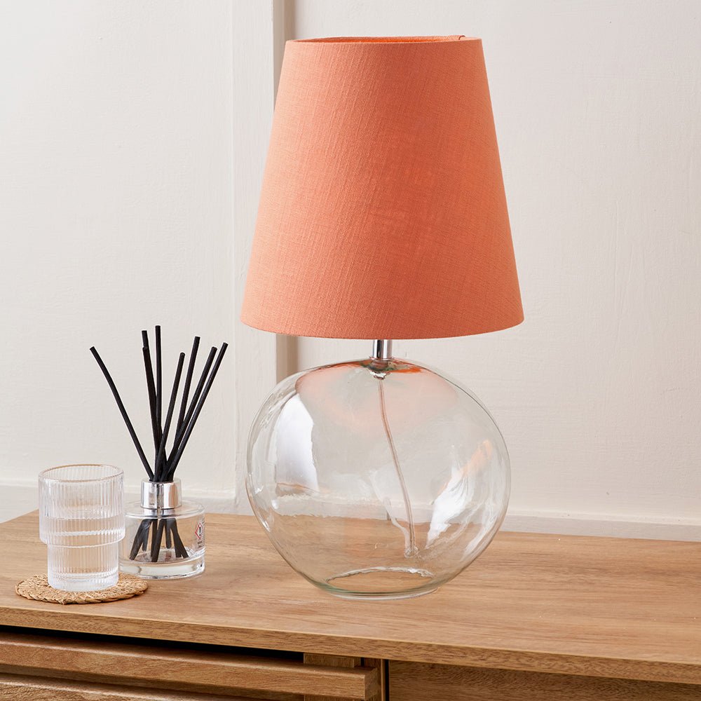 Hallie Clear Glass Table Lamp with Terracotta Shade