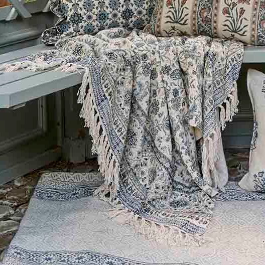 Handblock Printed Throw, Ink Blue - Angela Reed -