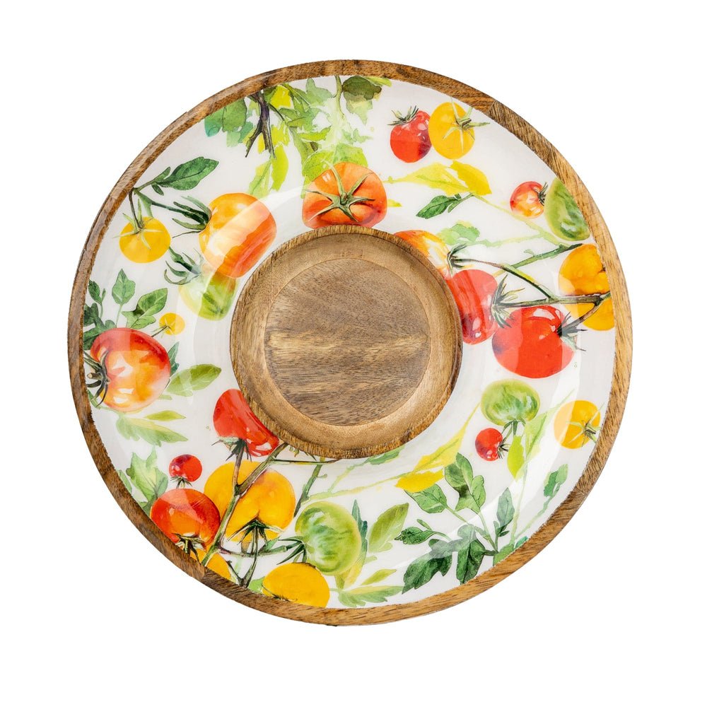 Handcrafted Mango Wood Chip and Dip Bowl, Tomato - Angela Reed -