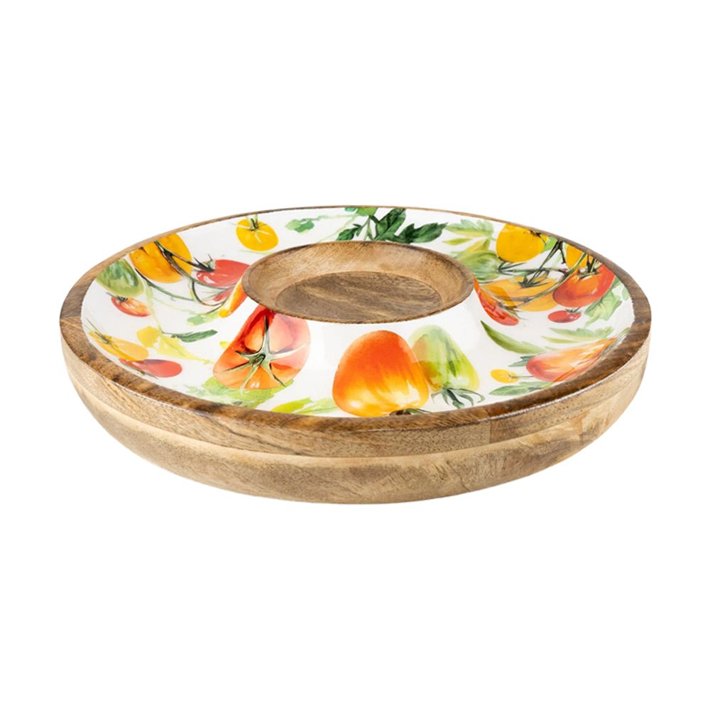 Handcrafted Mango Wood Chip and Dip Bowl, Tomato - Angela Reed -