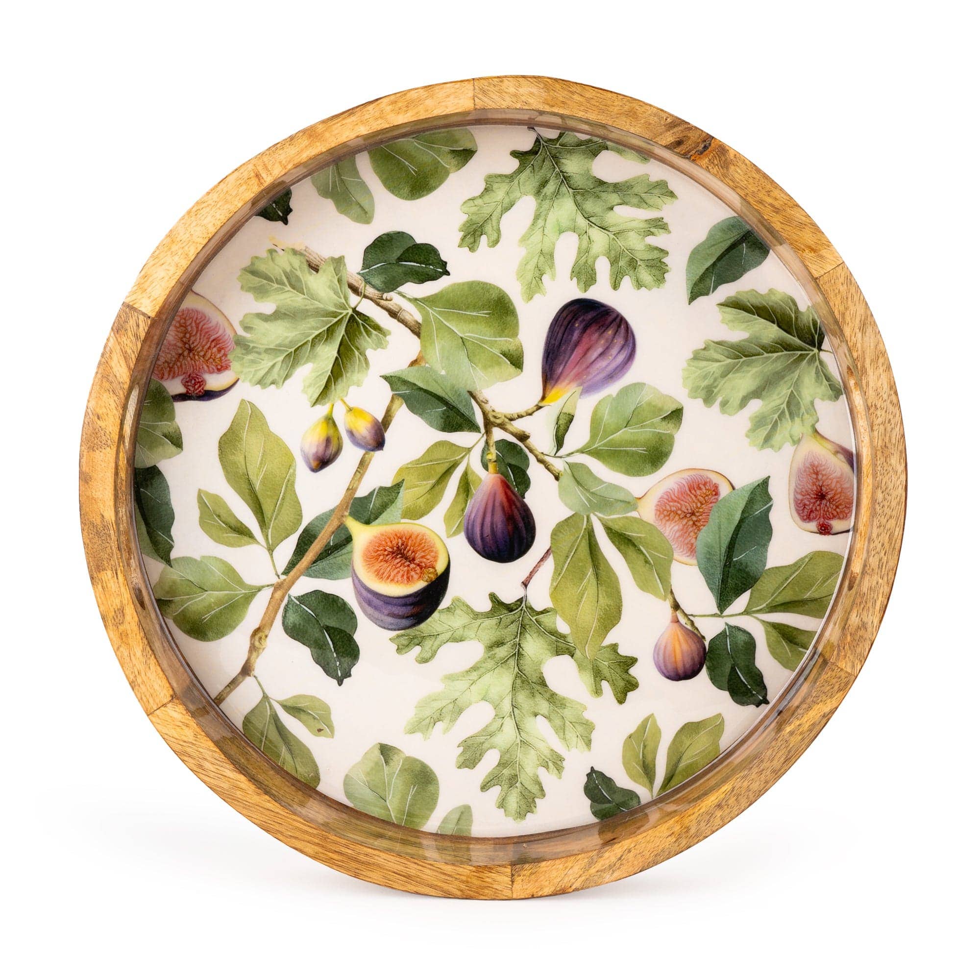 Handcrafted Mango Wood Round Tray, Figs
