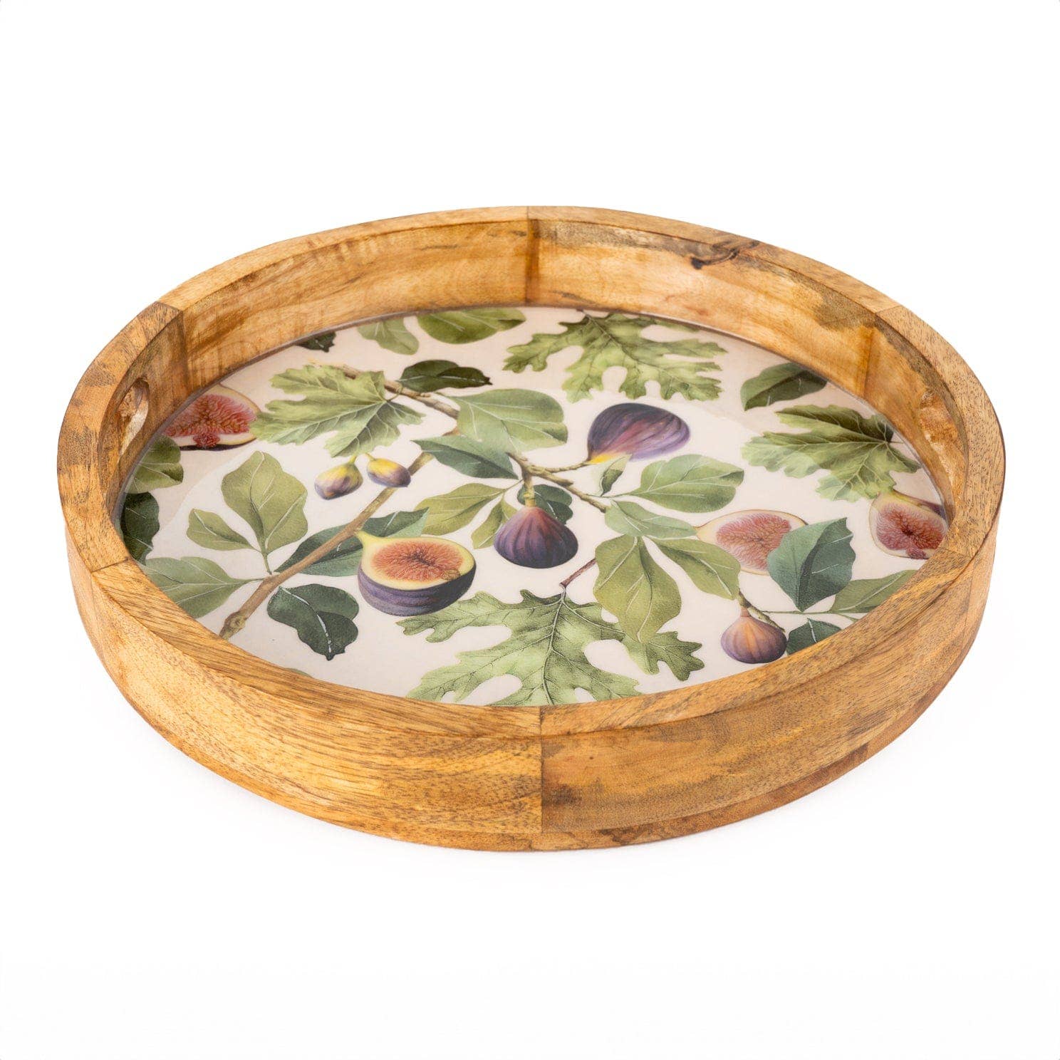 Handcrafted Mango Wood Round Tray, Figs