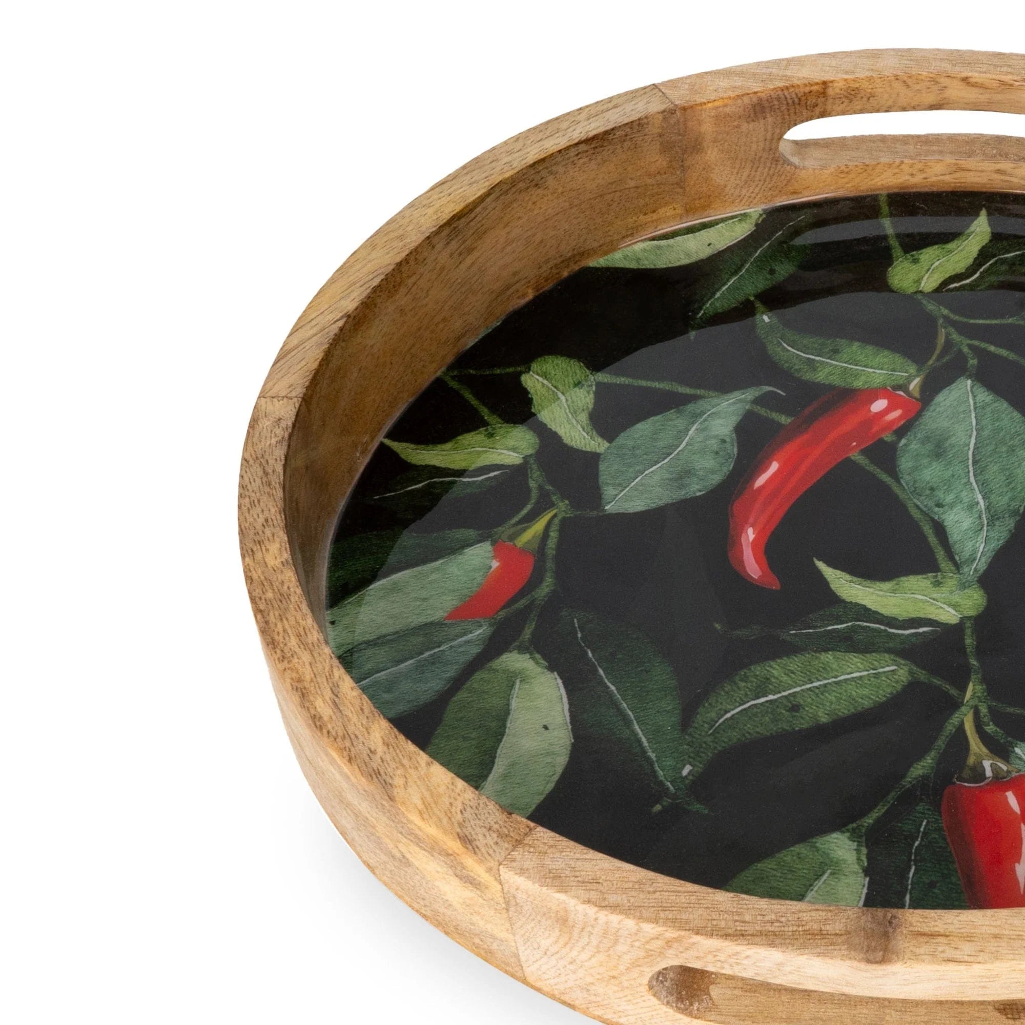 Handcrafted Wooden Round Tray, Chilli