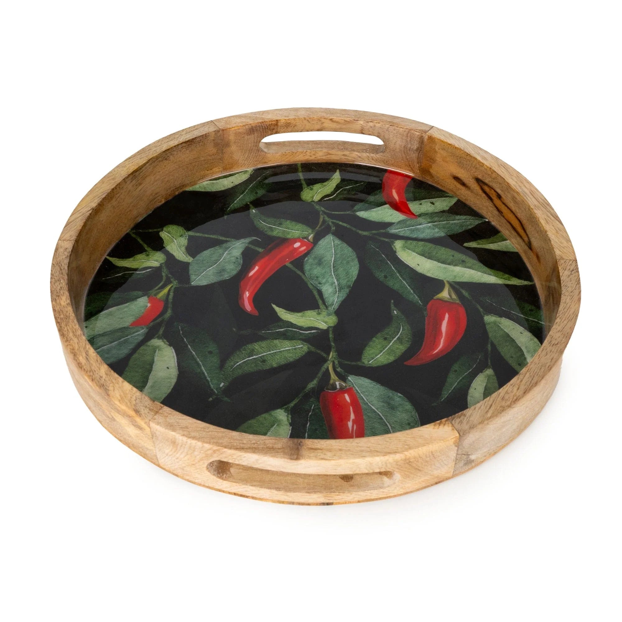 Handcrafted Wooden Round Tray, Chilli