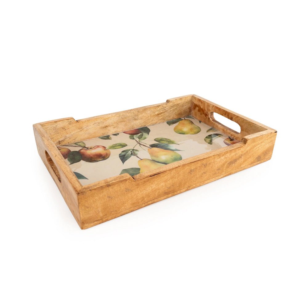 Handcrafted Wooden Tray, Apples & Pears