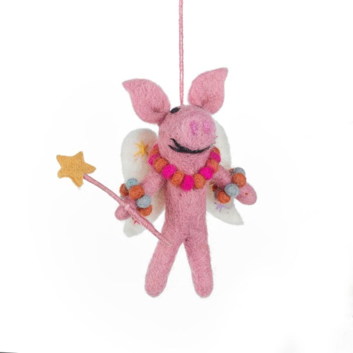Handmade Felt Fairy Pig Hanging Christmas Decoration