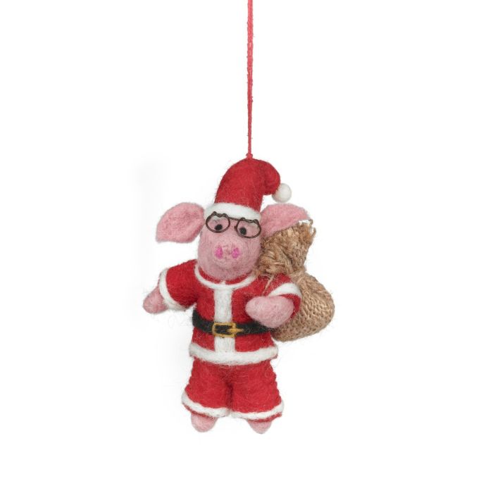 Handmade Felt Ho Ho Hog Christmas Pig Hanging Decoration