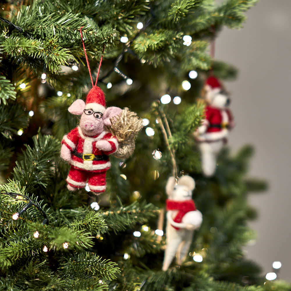 Handmade Felt Ho Ho Hog Christmas Pig Hanging Decoration