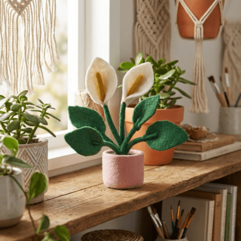 Handmade Felt Peace Lilly Standing Plant